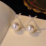 Korean Full Diamond Pearl Earrings