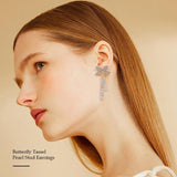 Butterfly Tassel Pearl Stud Earrings